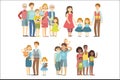 Happy Families Posing Together Simplified Cartoon Style Flat Vector Colorful Illustrations On White Background. Royalty Free Stock Photo