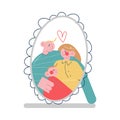 Happy familiy with little son standing and looking at mirror with love together Royalty Free Stock Photo