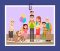 Happy Familly Photocard on Vector Illustration Royalty Free Stock Photo