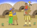 Happy family in africa with boy holding trophy cartoon illustration Royalty Free Stock Photo
