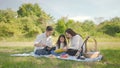 Happy family asian with little girl learning book together and have enjoyed ourselves together