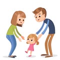 Happy family with baby girl walking first steps. Royalty Free Stock Photo