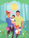 Happy family banner with parents and children vector cartoon illustration. Royalty Free Stock Photo