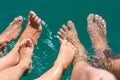 Happy family. Bare feets in the water of the sea boy, mother, father. Positive human emotions, feelings, joy. Funny cute child