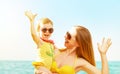 Happy family on the beach. mother and baby daughter Royalty Free Stock Photo