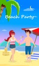 Happy Family at Beach Party. Honeymoon Travel