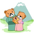 Happy family bear at mountain