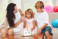 Family on the birthday of the little daughter
