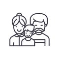 Happy family black icon concept. Happy family flat vector symbol, sign, illustration. Royalty Free Stock Photo