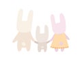 Happy Family of Bunnies, Father, Mother and Baby Rabbits Standing Together, Back View, Cute Cartoon Hares Characters