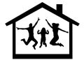 Happy family buying a house silhouette.