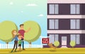 Happy Family Buying New House Flat Vector Concept Royalty Free Stock Photo