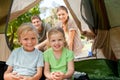 Happy family camping in the park Royalty Free Stock Photo