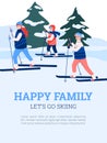 Banner for winter sports and family vacation, cartoon vector illustration. Royalty Free Stock Photo