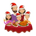 Happy family celebrates christmas. Holiday concept. Cartoon vector illustration Royalty Free Stock Photo