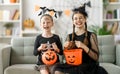 Happy family celebrating Halloween Royalty Free Stock Photo