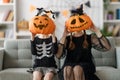 Happy family celebrating Halloween Royalty Free Stock Photo