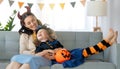 Happy family celebrating Halloween Royalty Free Stock Photo