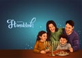 Happy family celebrating Hannukah festival at home. creative abstract illustration digital painting