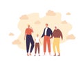 Happy family character concept. Vector flat male and female people illustration. Couple of blond mother and redhead father with