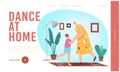 Happy Family Characters Dance at Home Landing Page Template. Sparetime, Leisure. Girl and Granny Rejoice Together