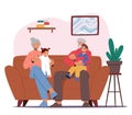 Happy Family Characters Grandparents And Children Spending Time Together At Home. Grandmother And Grandfather Playing Royalty Free Stock Photo