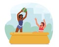 Happy Family Characters Mother and Daughter Playing Ball in Outdoor Swimming Pool. Summertime Water Games, Mom with Girl Royalty Free Stock Photo