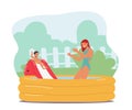 Happy Family Characters Mother and Little Son Playing in Swimming Pool. Summertime Water Games, Mom with Boy Activity Royalty Free Stock Photo