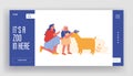 Happy Family Characters in Park at Countryside Landing Page Template. Mother and Daughter in Farm Outdoor Zoo