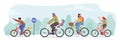 Happy Family Characters Riding Bikes. Dad, Son, Mom and Daughter Training, Healthy Lifestyle, Outdoors Sport Activity Royalty Free Stock Photo
