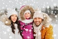 Happy family with child in winter clothes outdoors