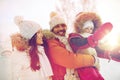 Happy family with child in winter clothes outdoors Royalty Free Stock Photo