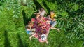 Happy family with children having picnic in park, parents with kids sitting on garden grass and eating healthy meals outdoors Royalty Free Stock Photo