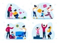 Happy Family with Children Life Scenes Vector Set