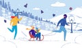 Happy Family with Children Winter Outdoor Activity