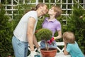 Mother and little boy shopping in gardening center Royalty Free Stock Photo