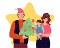 Happy family at Christmas tree - colorful flat design style illustration