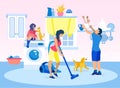 Happy Family Cleaning Home Together Illustration