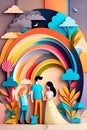 Happy family colorful abstract paper cut art