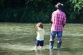 Happy family concept - father and son together fishing. Old and Young. I love our moments in the countryside - remember Royalty Free Stock Photo