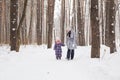 Happy family concept - Mother and child girl on a winter walk in nature. Royalty Free Stock Photo