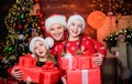 Happy family concept. Wonderful moments christmas. Achieve impeccable christmas day. Little girls with lot gift boxes Royalty Free Stock Photo