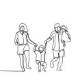 Happy family continuous line drawing vector illustration isolated on white background