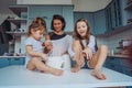 Happy family cook together in the kitchen