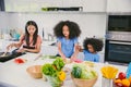 Happy family cooking healthy food together at home kitchen holiday activity Royalty Free Stock Photo