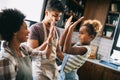 Happy family cooking together food in the kitchen Royalty Free Stock Photo