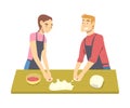 Happy Family Couple Cooking In The Kitchen, Husband And Wife Cooking Together Cartoon Style Vector Illustration