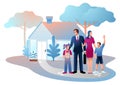 Happy family couple with kids in front of their house Royalty Free Stock Photo