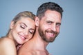 happy family couple in love of undressed man and woman embracing, love Royalty Free Stock Photo