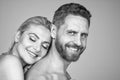 happy family couple in love of undressed man and woman embracing, love Royalty Free Stock Photo